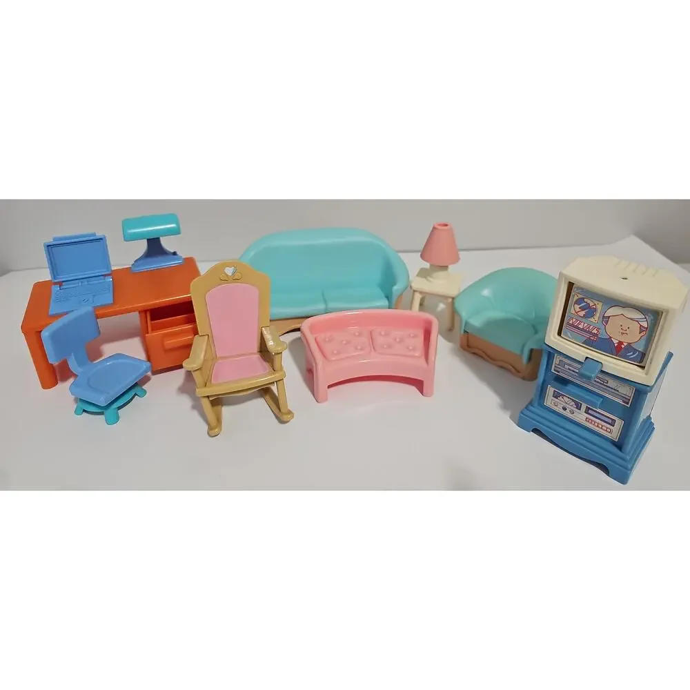 Vintage Fisher Price 90s Loving Family Doll House Furniture Pool Van Dog Cat